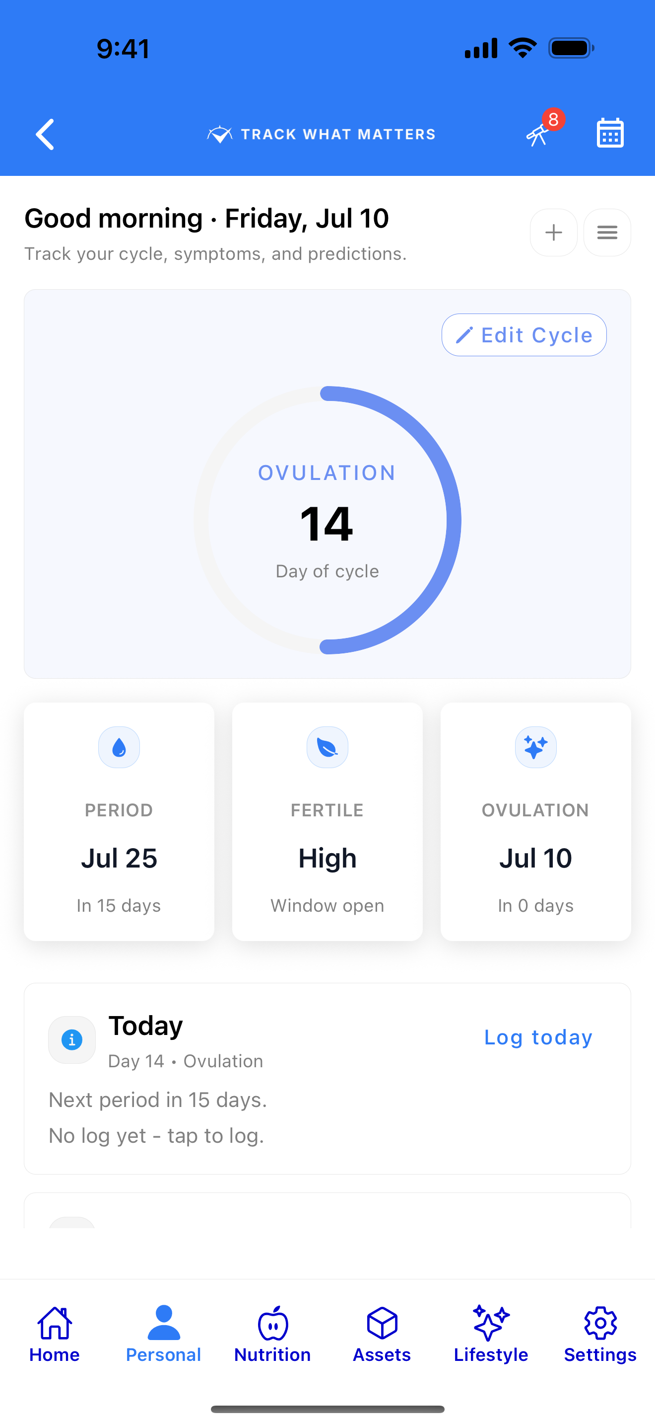 Cycle ring with period and fertile-window predictions